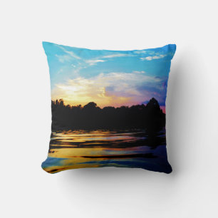 Rainbow Sunset on mountain Lake Throw Pillow