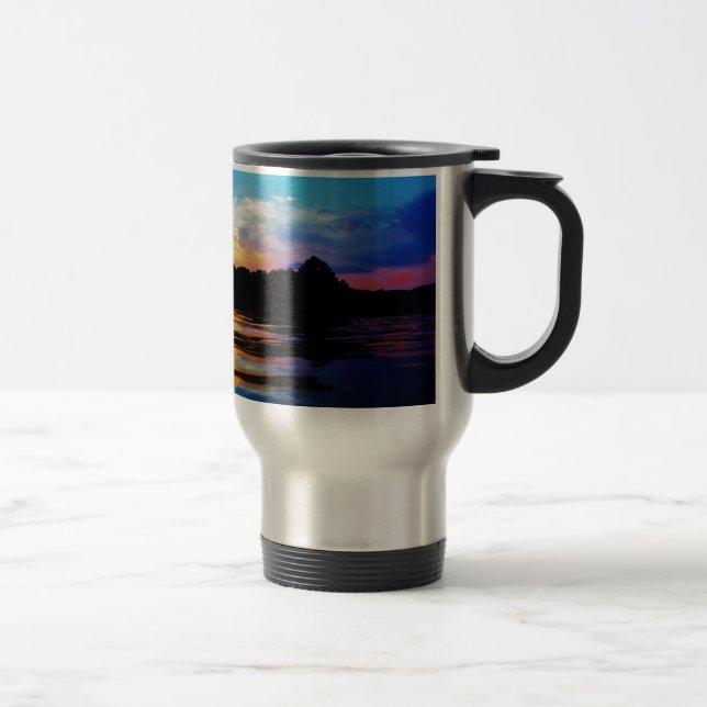 Rainbow sunset on mountain Lake Travel Mug (Right)