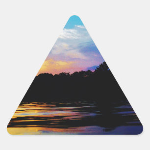 Rainbow sunset on mountain Lake Triangle Sticker