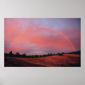 Rainbow Sunset over field Poster