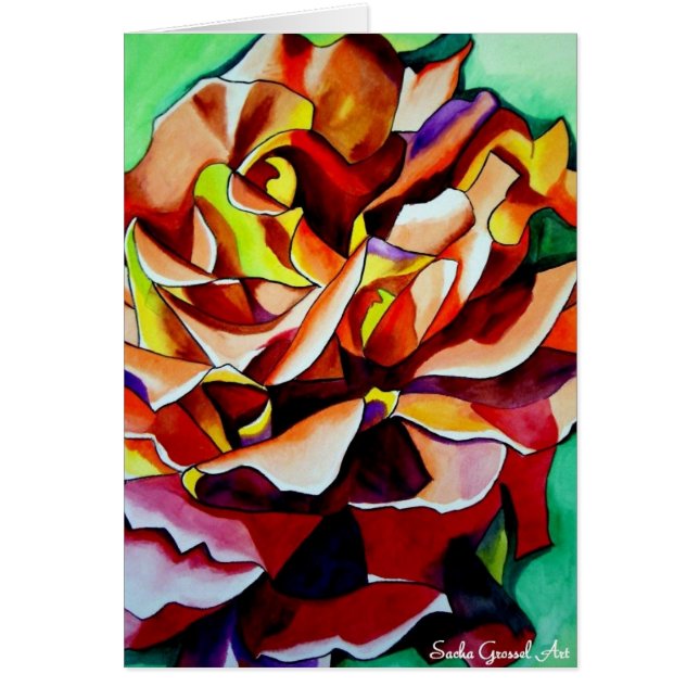 Rainbow Sunset Rose watercolor original art (Front)