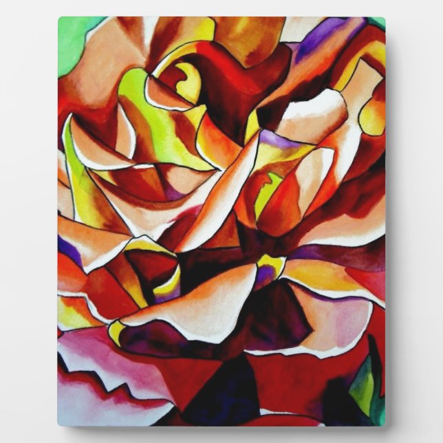 Rainbow Sunset Rose watercolor original art Plaque (Front)