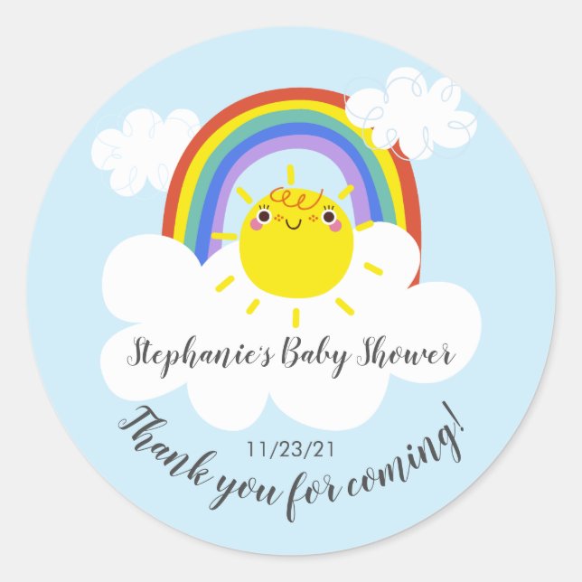 Rainbow Sunshine Baby Shower Favour Sticker (Front)