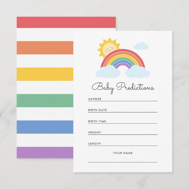 Rainbow Sunshine Baby Shower Predictions Enclosure Card (Front/Back)