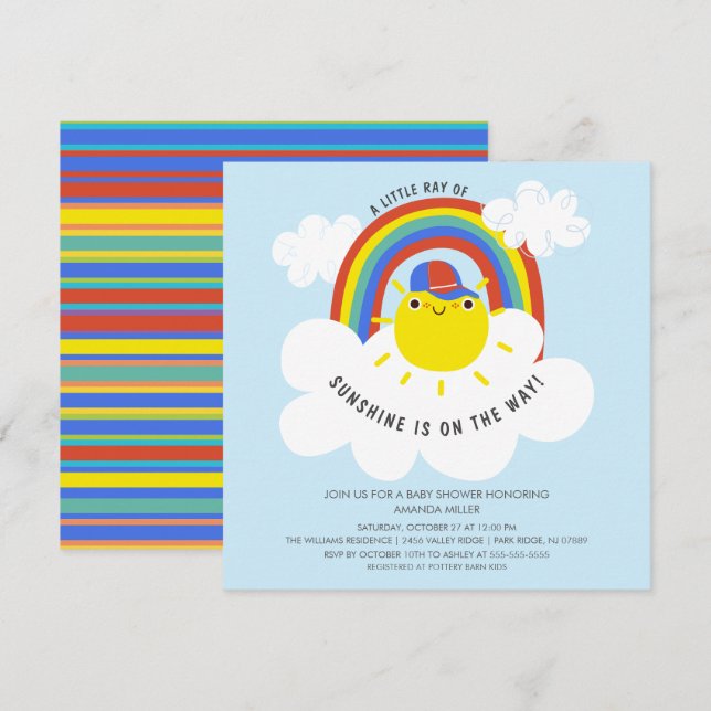 Rainbow Sunshine Boys Baby shower Invitation (Devant / Derrière)