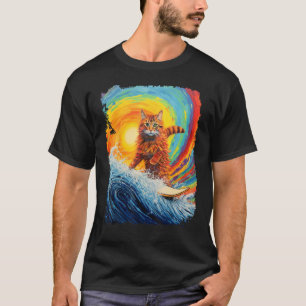 Rainbow Surfer Pop Art Orange Ginger Cat T-Shirt