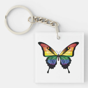 Rainbow Swallowtail Butterfly Flag Keychain