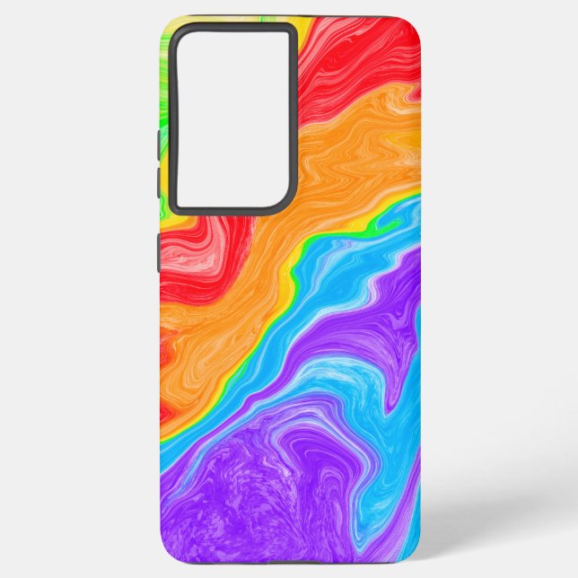 Rainbow Swirl Abstract Fluid Art Samsung Galaxy S21 Ultra Case (Back)