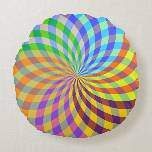 Rainbow Swirl Abstract Round Pillow (Front)
