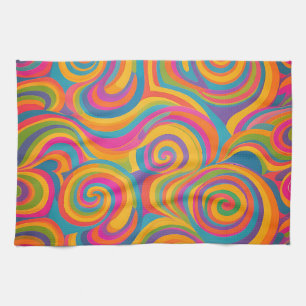 Rainbow Swirl Abstract Vibrant Energy Kitchen Towel