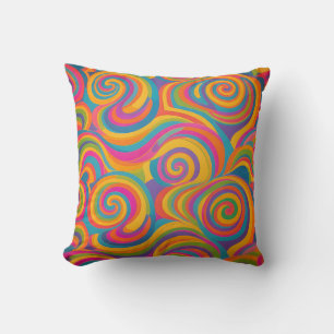 Rainbow Swirl Abstract Vibrant Energy Throw Pillow