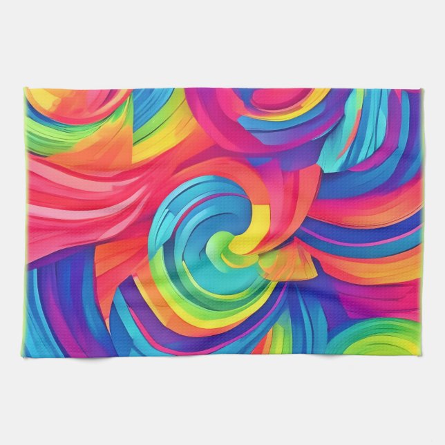 Rainbow Swirl Chaos Design Kitchen Towel (Horizontal)