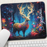 Rainbow Swirl Forest Deer Personalized Mouse Pad<br><div class="desc">Transform your workspace into a magical realm with this personalized mouse pad featuring a majestic deer adorned with swirling rainbow colours, set within an enchanted forest. The vibrant design and mystical atmosphere create a captivating scene, inspiring creativity and wonder. Make it truly yours by adding your name or a special...</div>