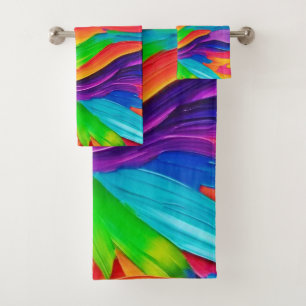 Rainbow Swirl Painting Bath Towel Set