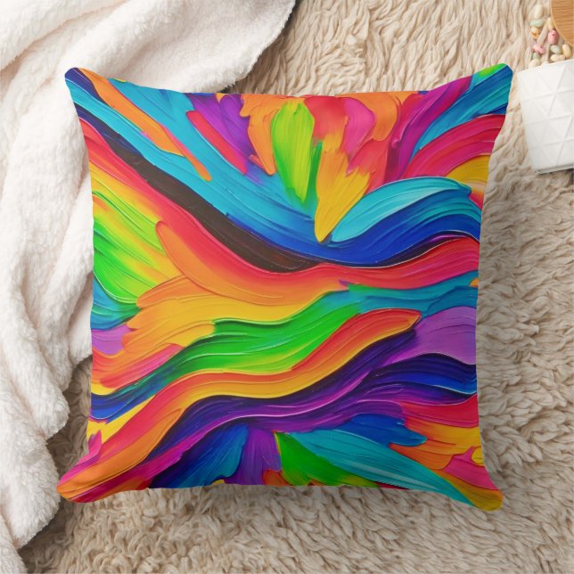 Rainbow Swirl Painting Throw Pillow (Blanket)