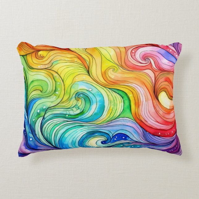 Rainbow Swirl Pattern Accent Pillow (Front)