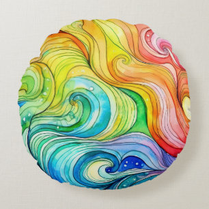 Rainbow Swirl Pattern Round Pillow