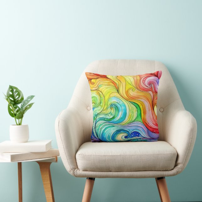 Rainbow Swirl Pattern Throw Pillow (Chair)