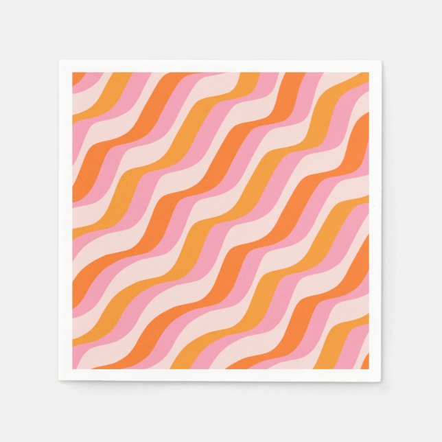 Rainbow Swirl Pink Orange Abstract Retro Sunshine Napkin (Front)