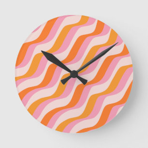 Rainbow Swirl Pink Orange Abstract Retro Sunshine Round Clock