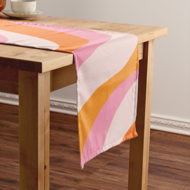 Rainbow Swirl Pink Orange Abstract Retro Sunshine Short Table Runner (In Situ)