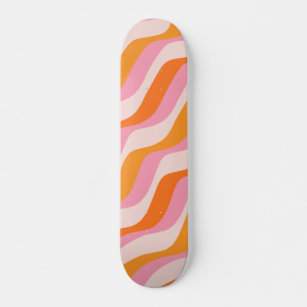 Rainbow Swirl Pink Orange Abstract Retro Sunshine Skateboard