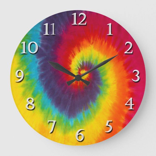 Rainbow Swirl Tie Dye Groovy Cool Colourful Large Clock (Front)