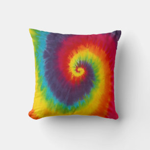 Rainbow Swirl Tie Dye Groovy Cool Colourful Throw Pillow