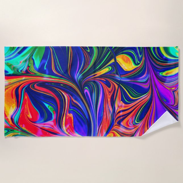 Rainbow Swirl Trippy Glow Stick Beach Towel (Front)
