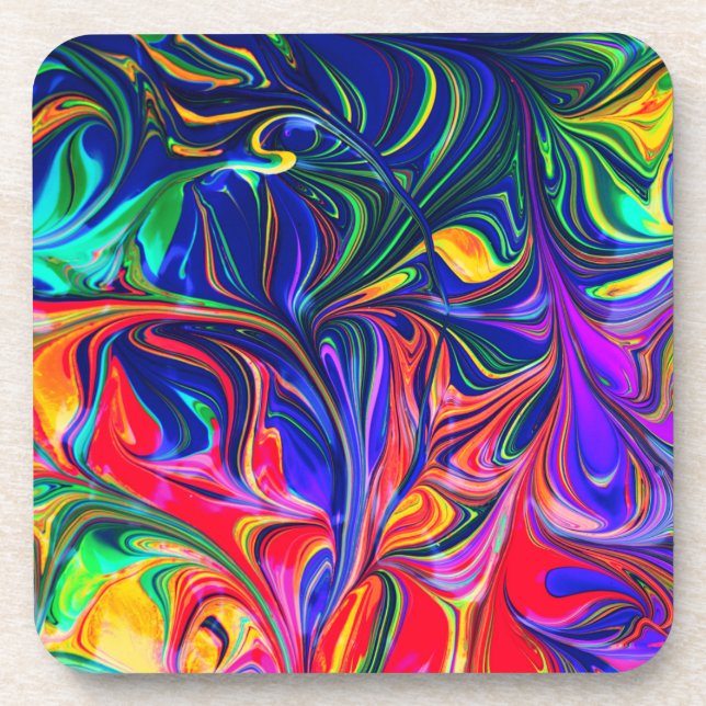 Rainbow Swirl Trippy Glow Stick Coaster (Front)