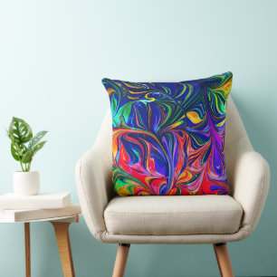 Rainbow Swirl Trippy Glow Stick Throw Pillow