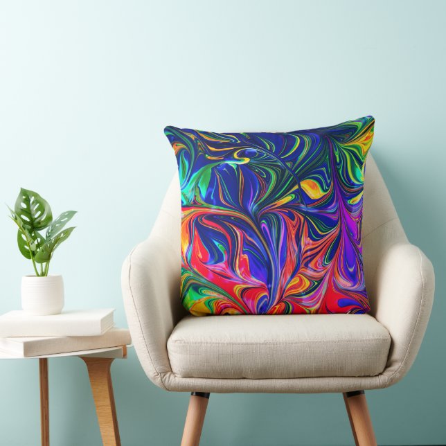 Rainbow Swirl Trippy Glow Stick Throw Pillow (Chair)