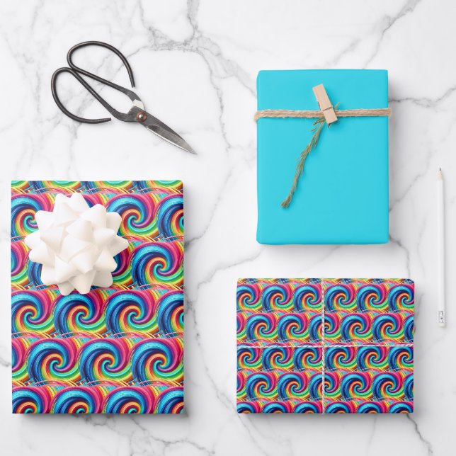 Rainbow Swirl Wrapping Paper Sheet (Front)