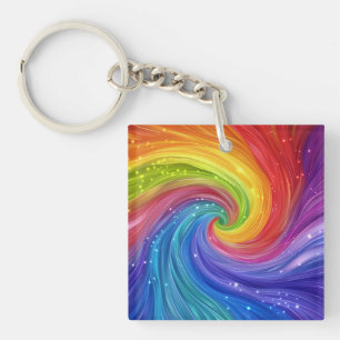 Rainbow Swirls Digital Art Keychain