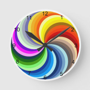 Rainbow Swirls Round Clock