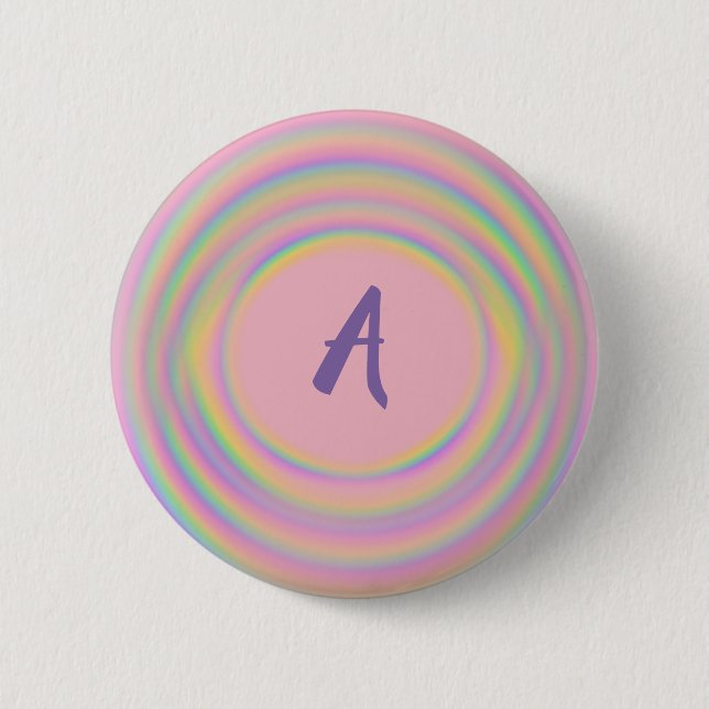 Rainbow Swirls with Monogram 2 Inch Round Button (Front)