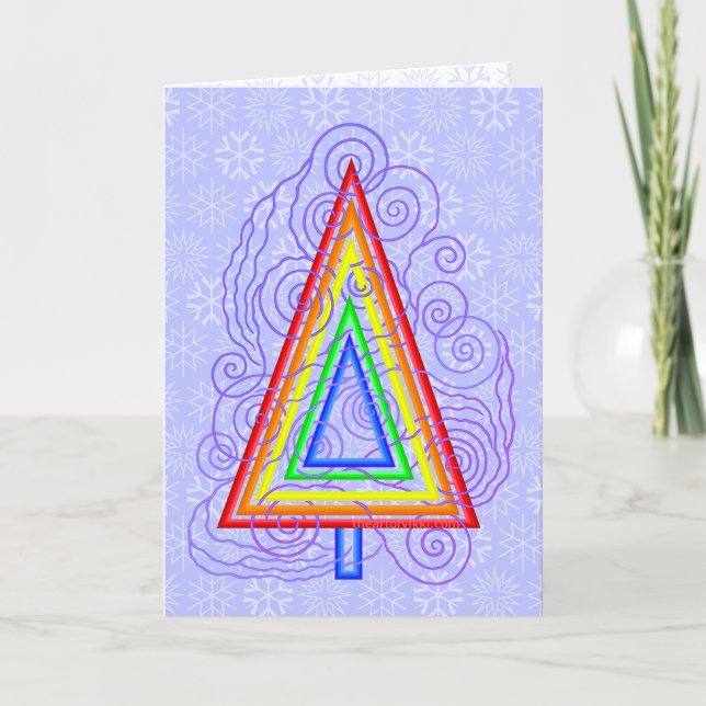 Rainbow Swirly Christmas Tree Modern Abstract Holiday Card (Front)