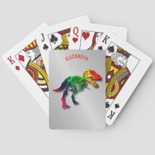 Rainbow T Rex Funny Fossil With Your Name Playing Cards