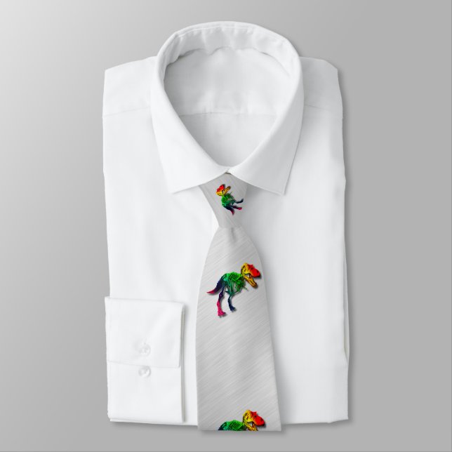 Rainbow T Rex Funny Fossil With Your Name Tie (Tied)