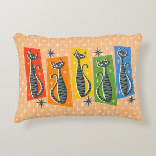 Rainbow Tabby Cat Atomic Retro LGBTQ+  Accent Pillow