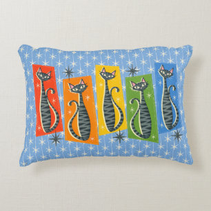 Rainbow Tabby Cat Atomic Retro LGBTQ+  Accent Pillow