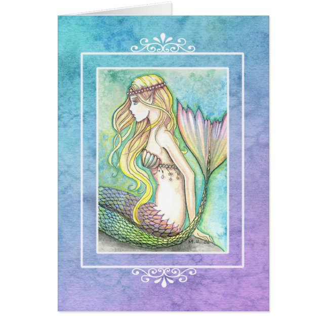 Rainbow Tail Mermaid Blank Card (Front)