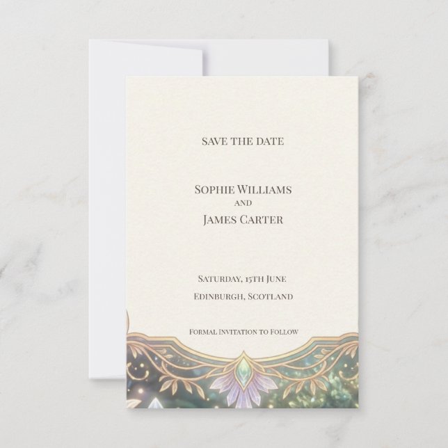 Rainbow Tartan Floral Save the Date Card (Front)