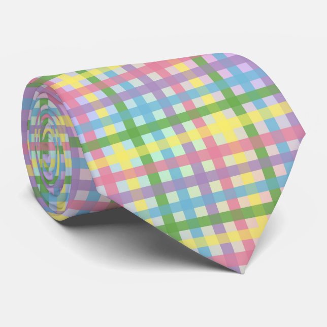 Rainbow Tartan Stripe Tie (Rolled)