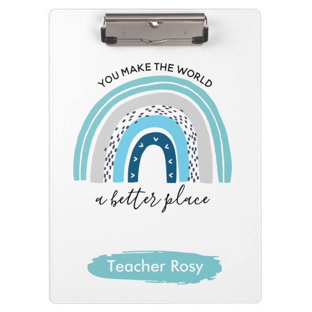 Rainbow Teacher Clipboards Boho Blue Personalized (Front)