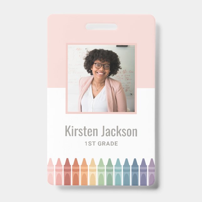 Rainbow Teacher Name Tag Photo ID Badge (Front)