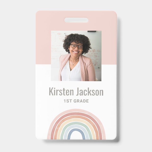 Rainbow Teacher Name Tag Photo ID Badge (Front)