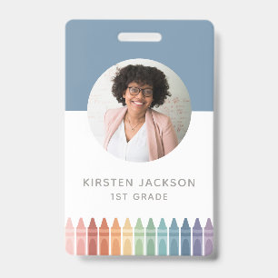 Rainbow Teacher Name Tag Photo ID Badge