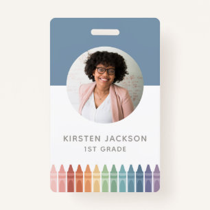 Rainbow Teacher Name Tag Photo ID Badge