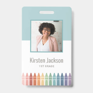 Rainbow Teacher Name Tag Photo ID Badge